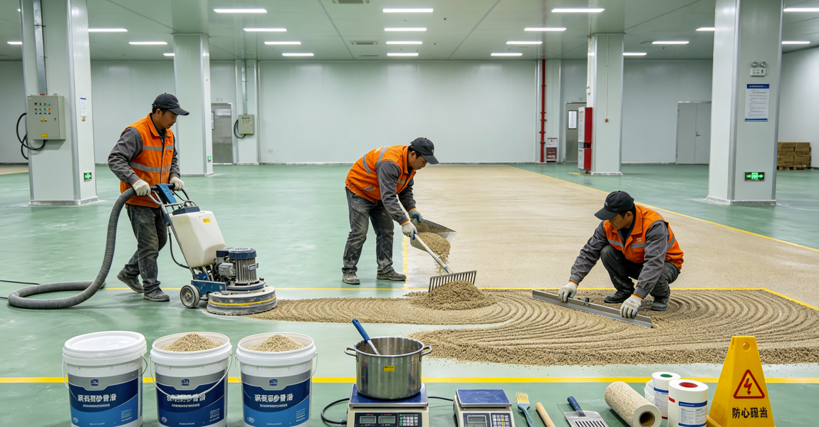 环氧防滑地坪_防滑耐磨地面_施工工艺价格原理优缺点适用场景(图2)